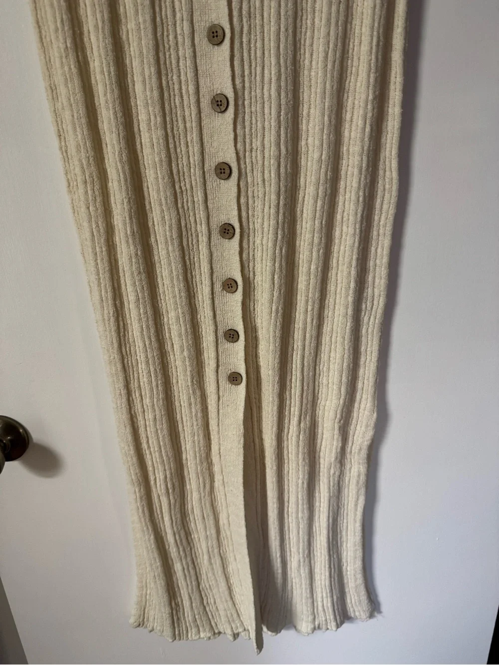 Free People Cream Ribbed Button-Front Midi Dress